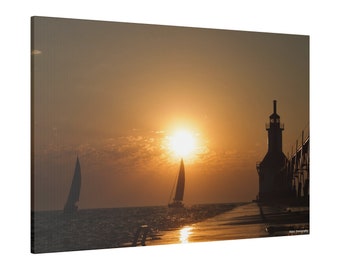 Canvas Wall Art, Full Wrap, Sunset & Sailboats, Ready To Hang, Canvas Art, Canvas Wall Art Nature