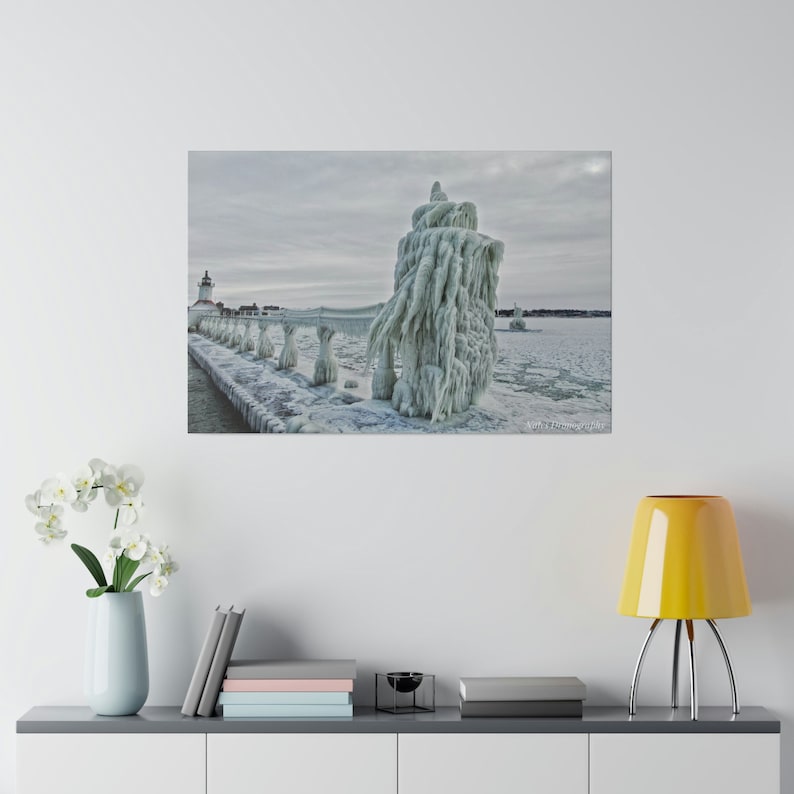 Canvas Wall Art, Not Full Wrap, Lighthouse Ice Monster, Ready to Hang