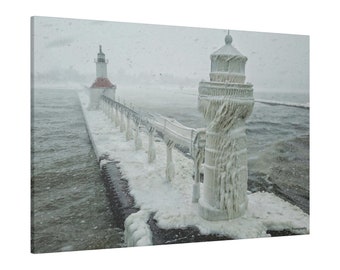 Canvas Wall Art, Full Wrap, A Frozen Lighthouse 2024, Ready To Hang, Canvas Art, Wall Art Nature