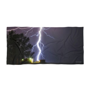 Beach Towel, Close Lightning Strike, 50 Percent Cotton 50 Percent Polyester, Large Beach Towel