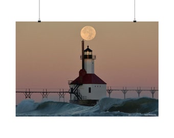 Unframed Poster, Blue Super Moonset, Wall Art, Wall Prints, Rolled Up Poster