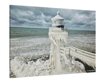 Canvas Wall Art, Full Wrap, A Frozen Lighthouse 2024, Ready To Hang, Canvas Art, Canvas Wall Art Nature