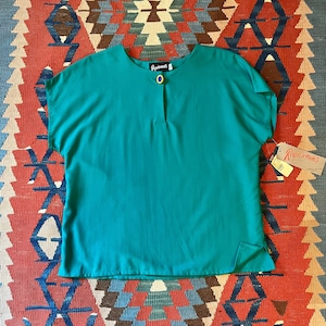 Vintage Teal Green Capped Sleeve Blouse Requirements NOS Deadstock L