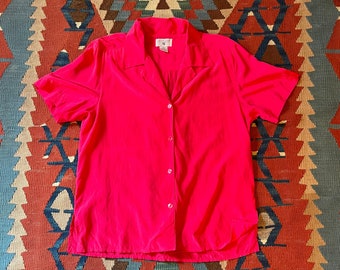 Vintage Georgiou Hot Pink Silk Short Sleeve Blouse M