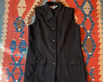Vintage Smart Parts Button Down Black Waffle Knit Vest Tank S/M