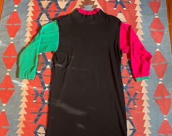 Vintage Color block Turtleneck Tunic Dress by Styleworks Large