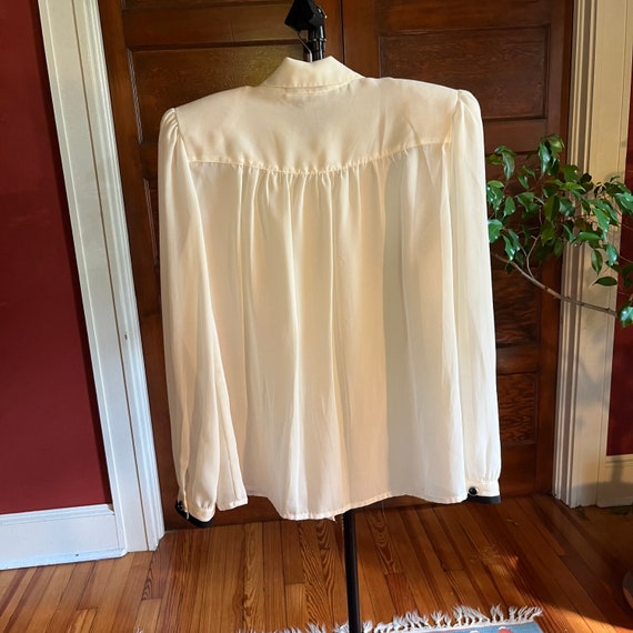 Gauzy White and Black Tipped Tuxedo Front Blouse … - image 2