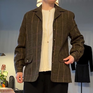 Vintage International Scene Chore Shirt Work Coat Wool Green Plaid 6