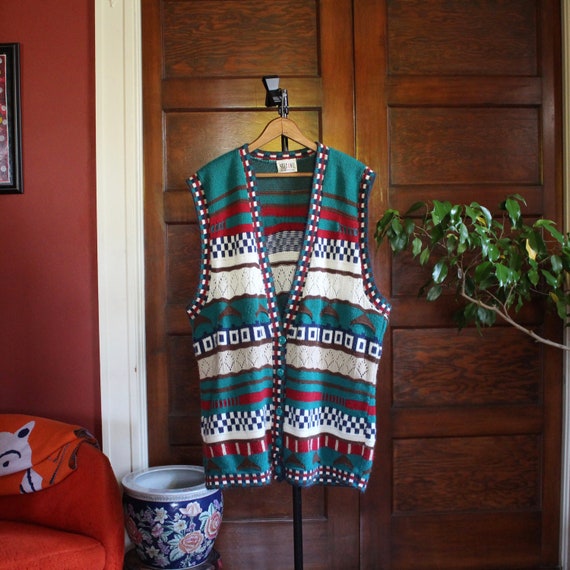 Stefan Inernational Crocket Knit Patchwork Long V… - image 1