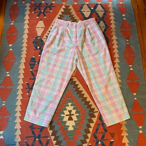 Vintage Janzten Pastel Plaid Cropped Trousers 32” waist