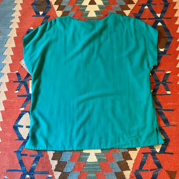 Vintage Teal Green Capped Sleeve Blouse Requireme… - image 2