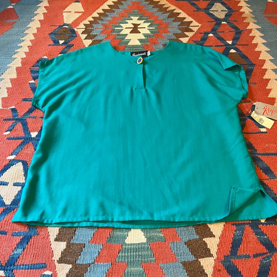 Vintage Teal Green Capped Sleeve Blouse Requireme… - image 9