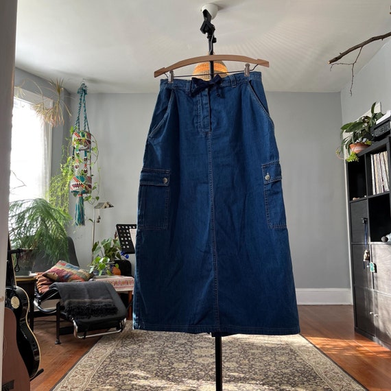 Vintage Bill Blass Denim Midi Pencil Skirt Cargo Pockets M