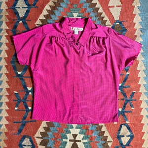 Chaus Short Sleeve Fuchsia Pink Polka Dot Blouse Medium