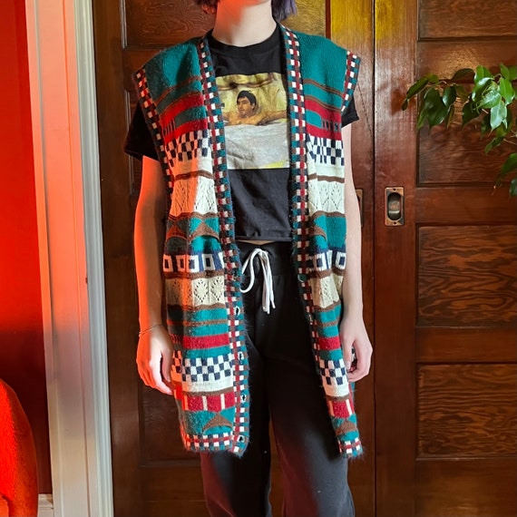 Stefan Inernational Crocket Knit Patchwork Long V… - image 2