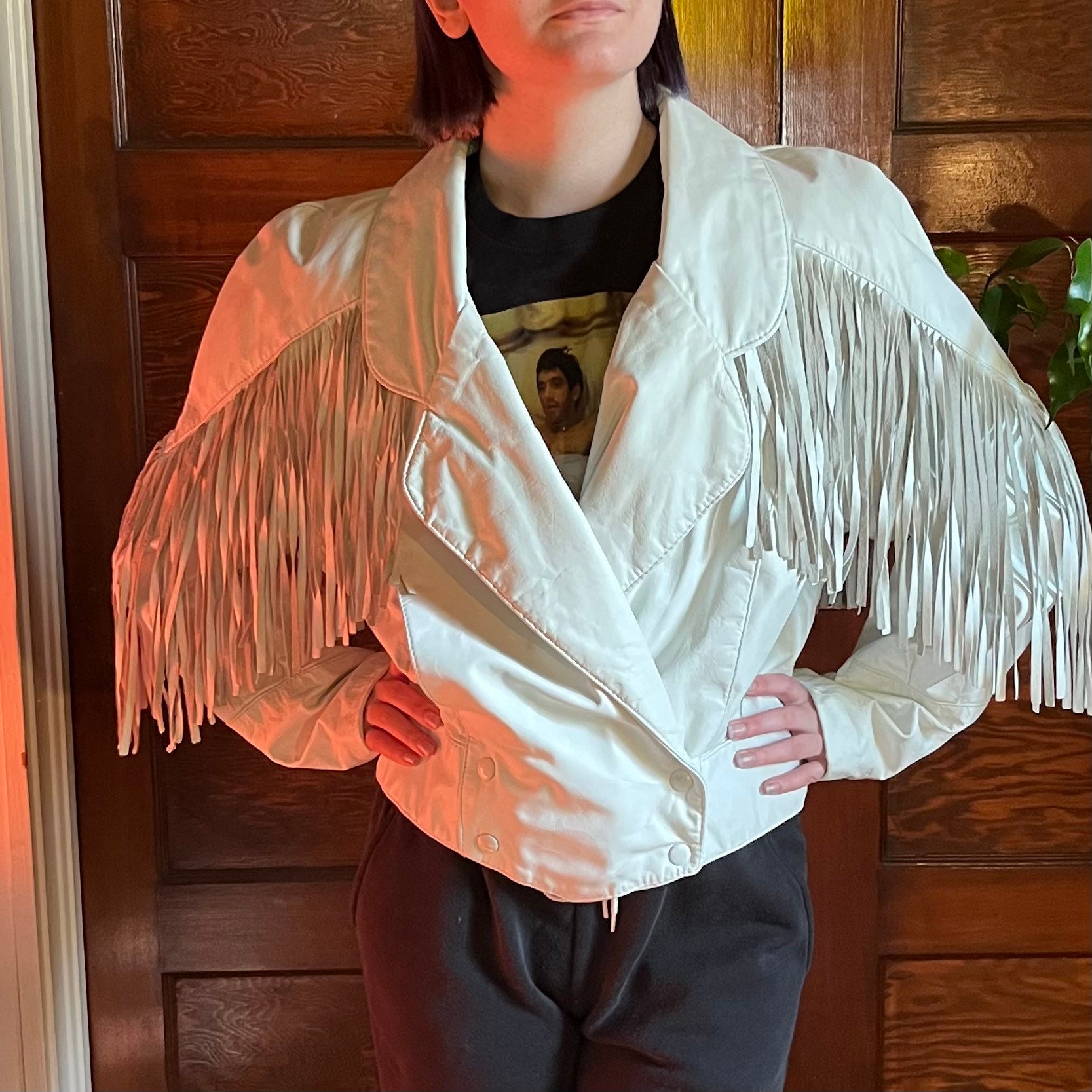 Vintage G III Leather Fashions White Fringe Jacket Etsy