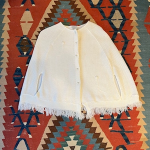 Vintage Julius Berger White Knit Crochet Poncho Youth 7-12