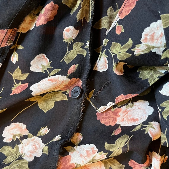 Vintage Moda Intl Sheer Wrap Dress Black Floral S… - image 7