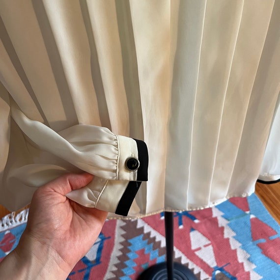 Gauzy White and Black Tipped Tuxedo Front Blouse … - image 6
