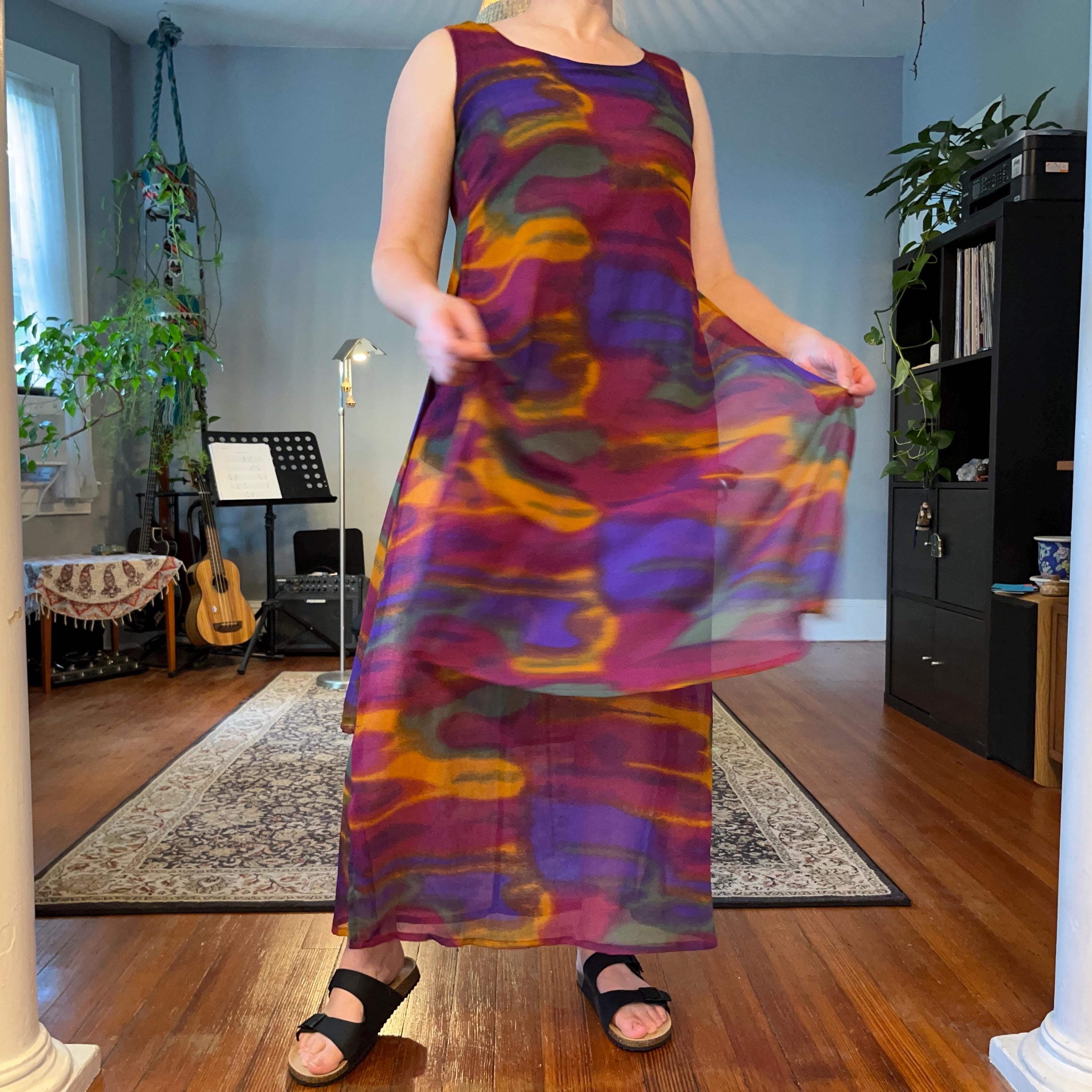 open lace back dress Swirl Print Midi Dress Arm Warmer Set