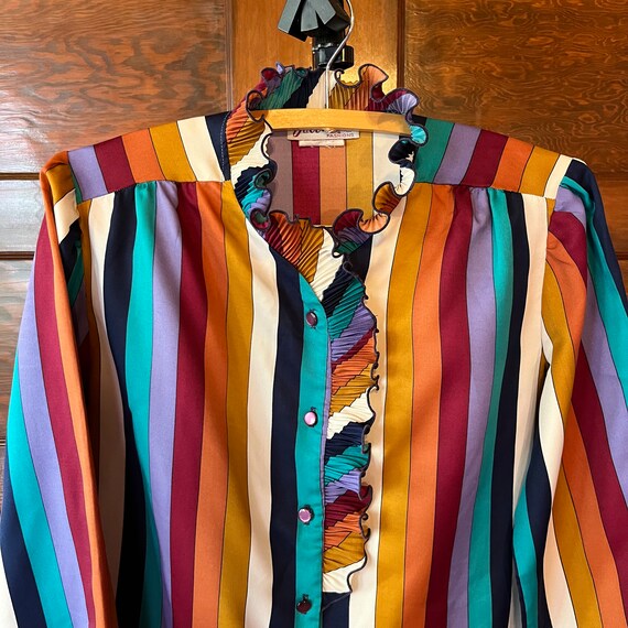 Vintage 70s Blouse Jolene Fashions Striped Ruffle… - image 5