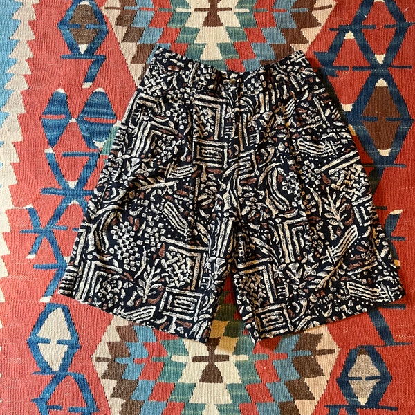 Vintage Rafaella Geometric Novelty Print Linen Shorts 26”waist