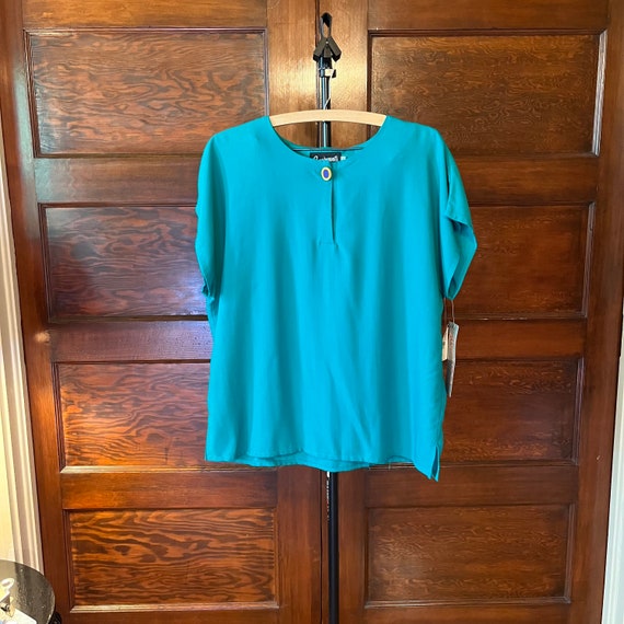 Vintage Teal Green Capped Sleeve Blouse Requireme… - image 3