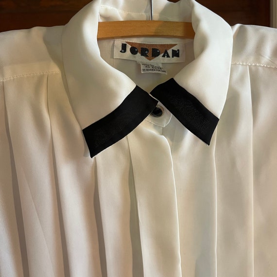 Gauzy White and Black Tipped Tuxedo Front Blouse … - image 3