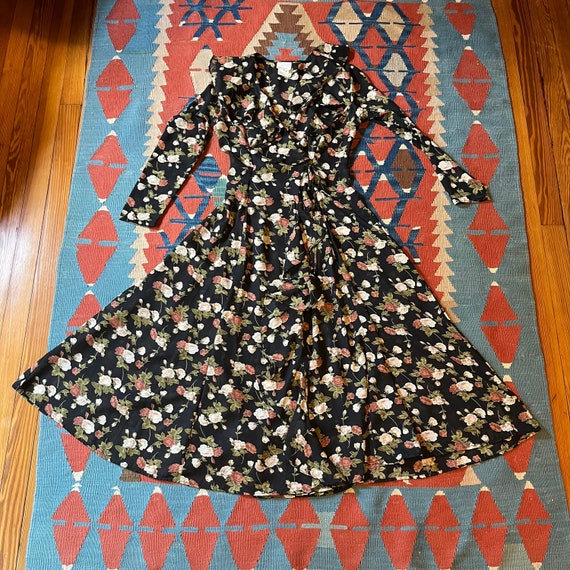 Vintage Moda Intl Sheer Wrap Dress Black Floral S… - image 1