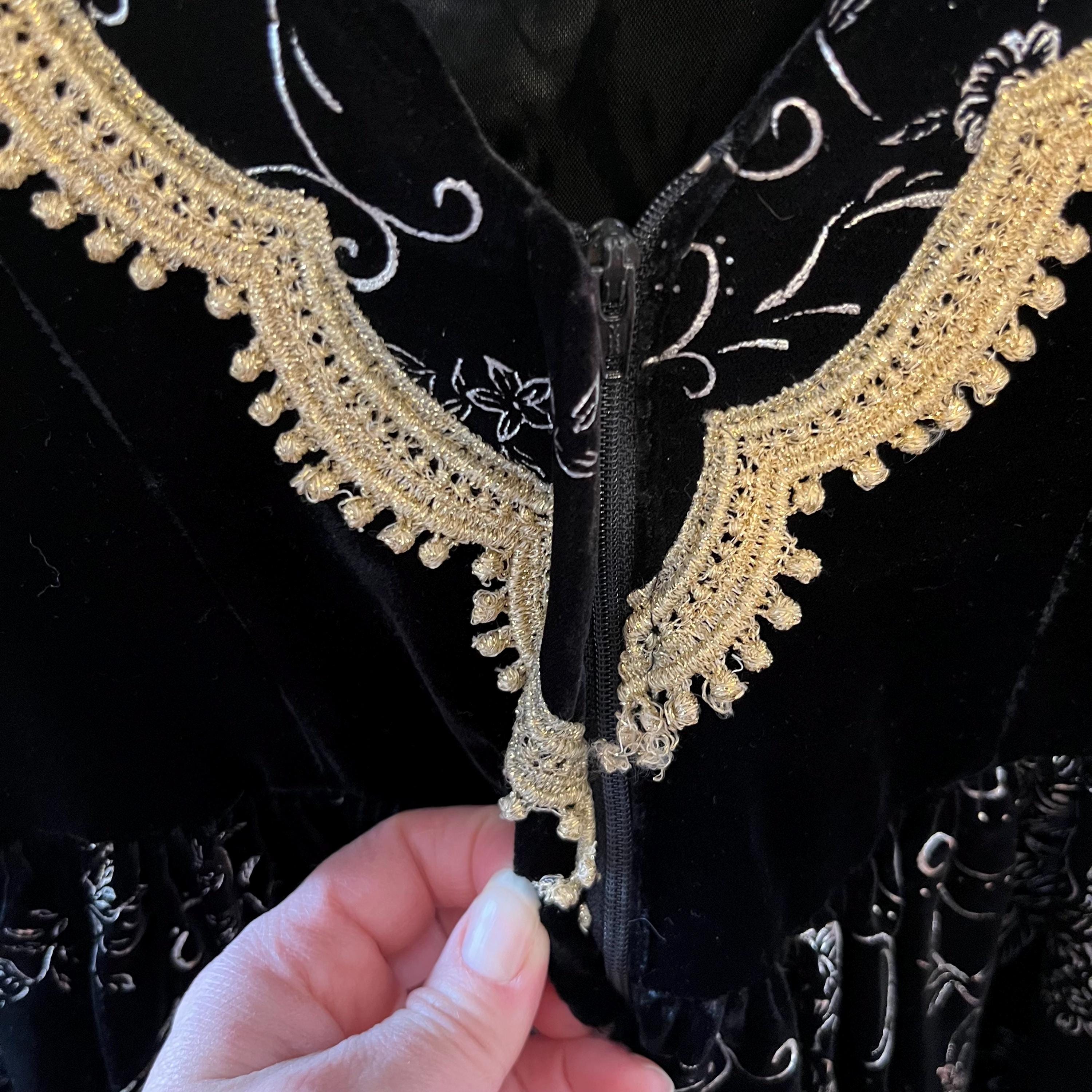 Vintage Jessica McClintock Gown Black Velvet Gold Floral and Trim XS/S Vintage Jessica McClintock Gown Black Velvet Gold Floral and Trim XS/S
