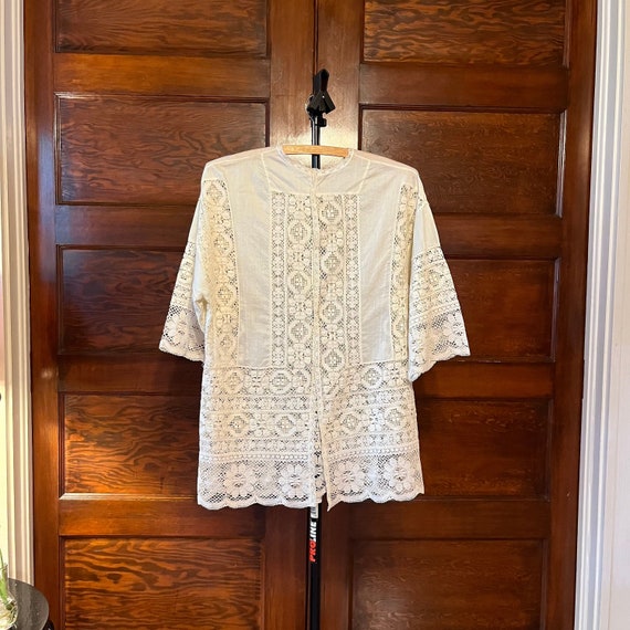 Vintage Crochet Lace Robe Layering Top