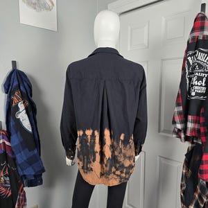 Handmade Upcycled Bleach Dip Black Flannel One of a Kind Size M