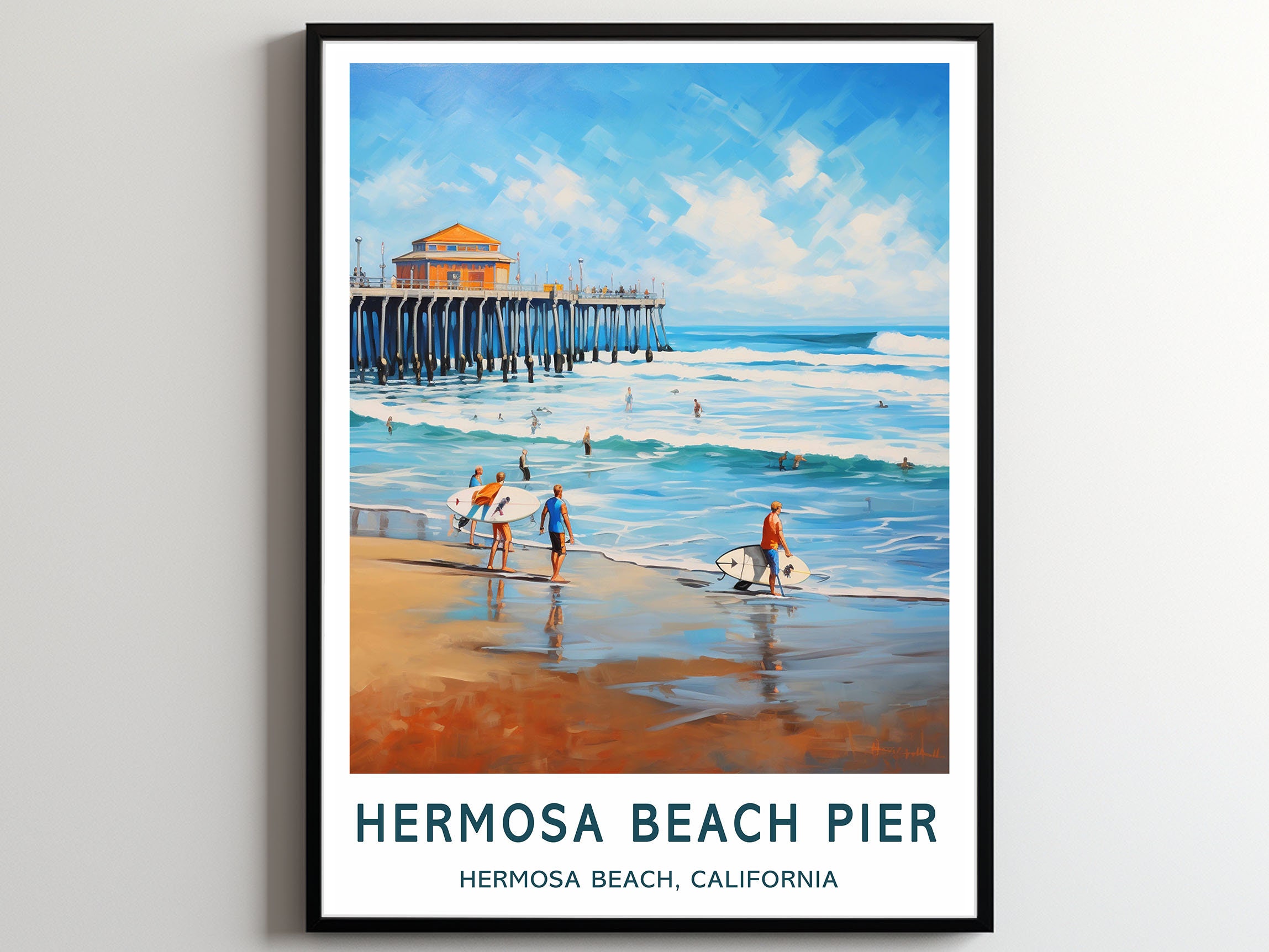 Hermosa Beach Pier Travel Print Wall Art Hermosa Beach Pier Surf Poster