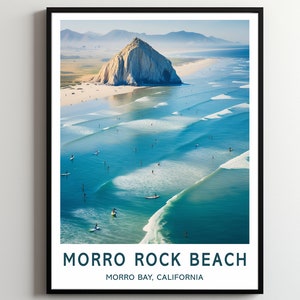 Morro Rock Beach Travel Print Wall Art Morro Rock Beach Surf Poster Morro Rock Beach Surfing Print Morro Bay Art Poster