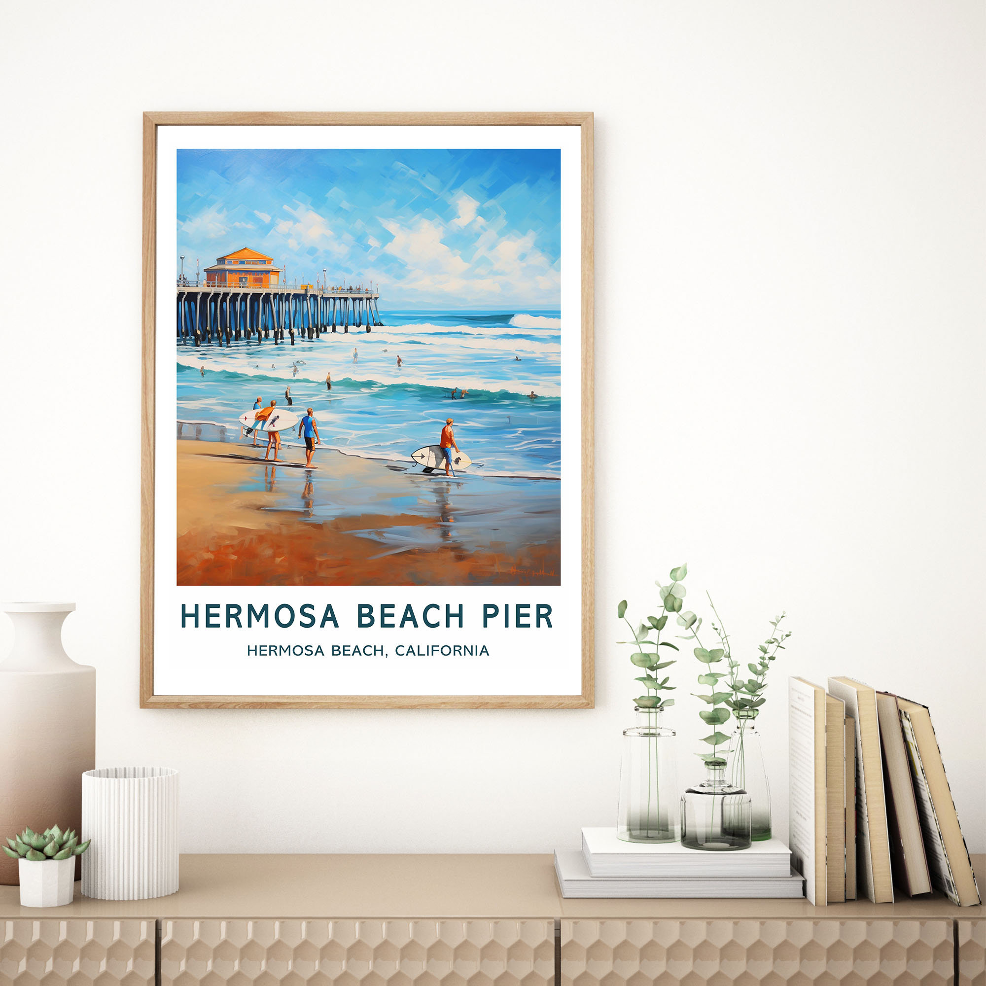 Hermosa Beach Pier Travel Print Wall Art Hermosa Beach Pier Surf Poster