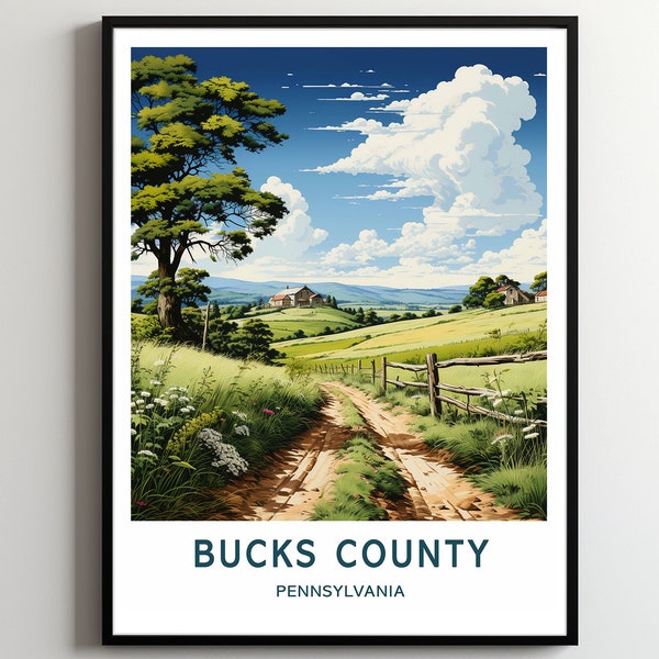 Bucks County Travel Print Wall Art Bucks County  Wall Hanging Home Décor Bucks County Gift Art Lovers Pennsylvania Art Poster