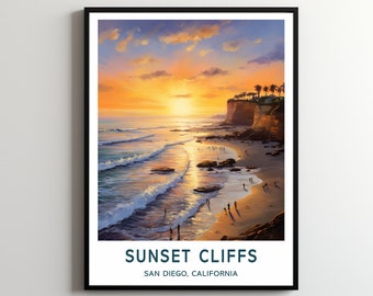 Sunset Cliffs Travel Print Wall Art Sunset Cliffs Surf Poster Sunset Cliffs Surfing Print San Diego Art Poster