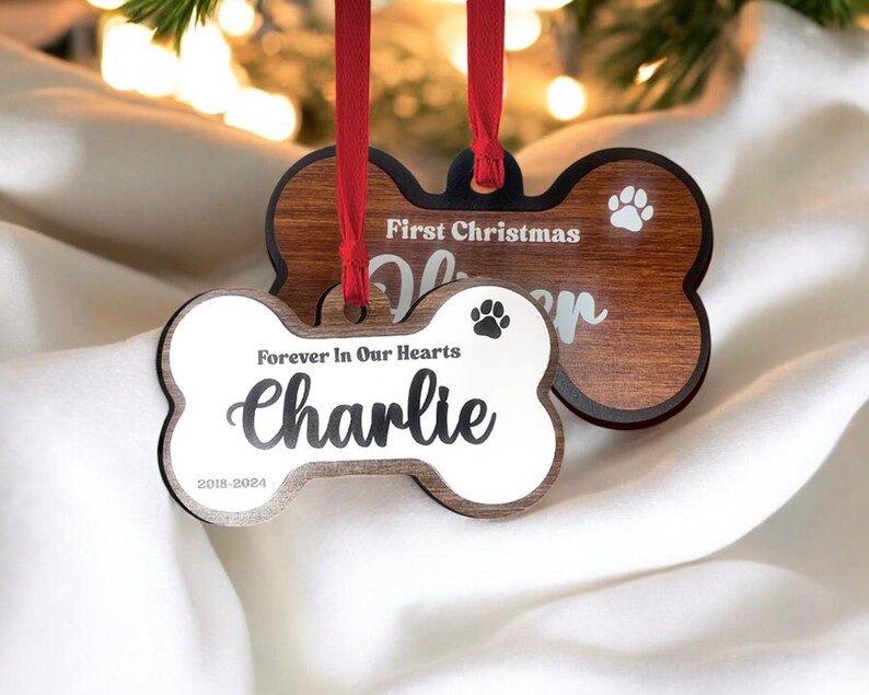 Personalized Pet Ornament, Christmas Dog Bone Ornament, Pet Memorial