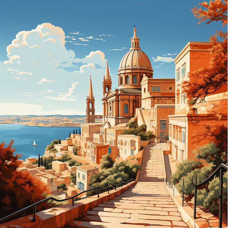 Valletta Travel Print Wall Art Valletta Wall Hanging Home Etsy