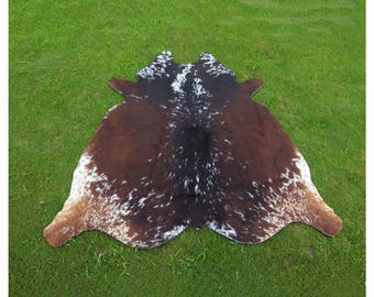 Tricolor Large Cow Hide Rug-Handmade Brazilian Floor Area Rug-Genuine Calf Skin For Western Cowhide Decor-Authentic Speckled Cowhide Rug
