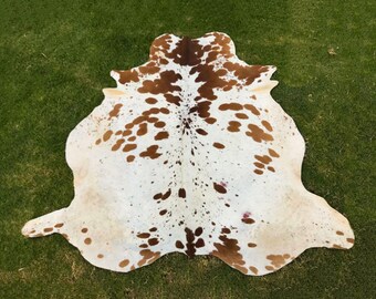 Genuine Hair On Brown & White Speckled Cowhide Rug-100% Authentic Animal Skin-Brazilian Floor Area Rug-Large Cow Skin Rug For Home Decor