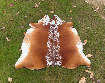 Real Cowhide Rug - Brown and White Cow Hide Rugs - Speckled Brazilian Cow Skin Rug - Authentic Animal Skin Floor Area Rug - Christmas Gift
