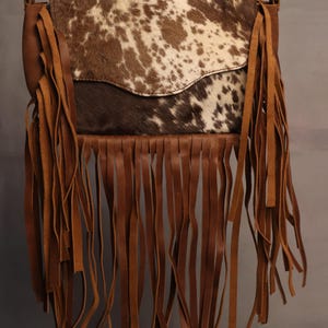 Cowhide Crossbody Shoulder Bag Purse with Fringes-Western Handbag Tooled Leather Dark Brown Messenger Bag-Minimalist Cowhide Satchel Bag