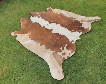 Cowhide Rug Brown, Natural Cow Skin Rug Brown & White, Cowhide Rug for Bedroom Aesthetic, Living Room Area Rug, Animal Print Soft Carpet Rug