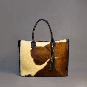 Exclusive Large Cowhide Tote Bag-Hair On Ladies Tote Handbag-Genuine Cowhide Leather Purse Bag-Carryall Cowhide Tote Shoulder Bag-Ideal Gift