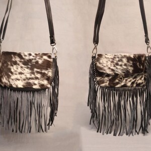 Cowhide Crossbody Shoulder Bag Purse with Fringes-Western Handbag Tooled Leather Dark Brown Messenger Bag-Minimalist Cowhide Satchel Bag