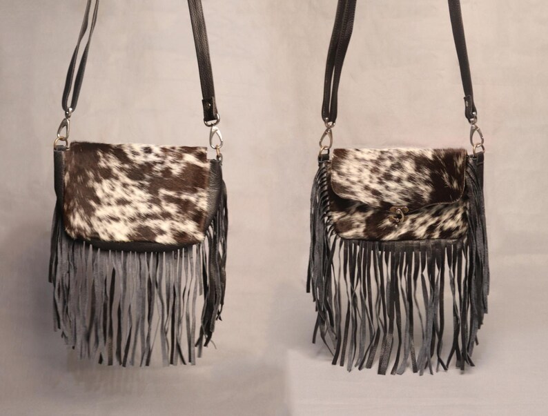Cowhide Crossbody Shoulder Bag Purse with Fringes-Western Handbag Tooled Leather Dark Brown Messenger Bag-Minimalist Cowhide Satchel Bag