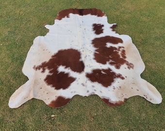 Cowhide Rug-Brown and White Cowhide Rug-Large/Small Cowhide-UK Cowhide Rug-Brindle Cowhide Rug-Handmade Cowhide-Soft Carpet Hide Rug
