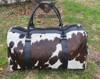 Cowhide/Leather Duffle Bag, Special travel bag Gift  ,Handmade holdall bag, Large carry on bag,