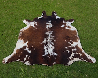 Genuine Tricolor Cow Rug - Hair On Luxury Cow Skin for Home Decor - Large Brazilian Cowhide Area Rug - 100% Authentic Animal Skin Rug